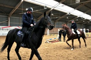 Szkolenie Zespołów Konnych Policji, policjant i policjantka na koniach