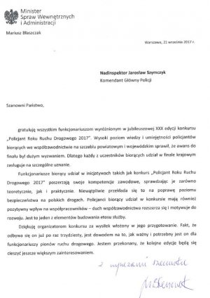 List ministra Mariusza Błaszczaka