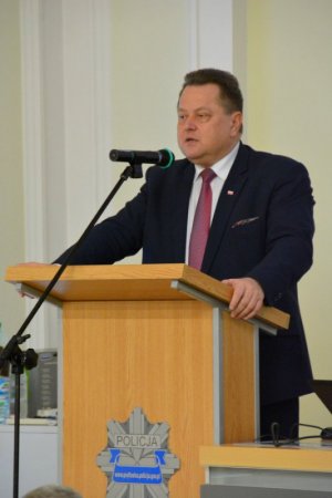 odprawa podsumowująca pracę podlaskiej policji za 2016 rok z udziałem ministra Jarosława Zielińskiego