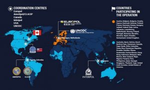 mapa świata z zaznaczonymi krajami zaangażowanymi w akcję