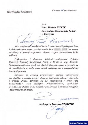 list Komendanta Głównego Policji