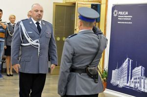 Uroczyste przywitanie nadinspektora Krzysztofa Justyńskiego w KWP w Katowicach 25 lipca 2017 r.